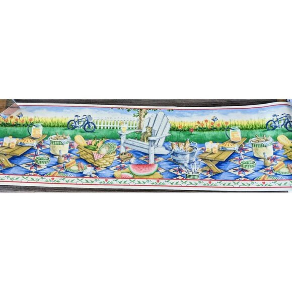 Vintage Imperial Garden Picnic Wallpaper Border 5 Rolls NOS Factory Sealed - Picture 4 of 5